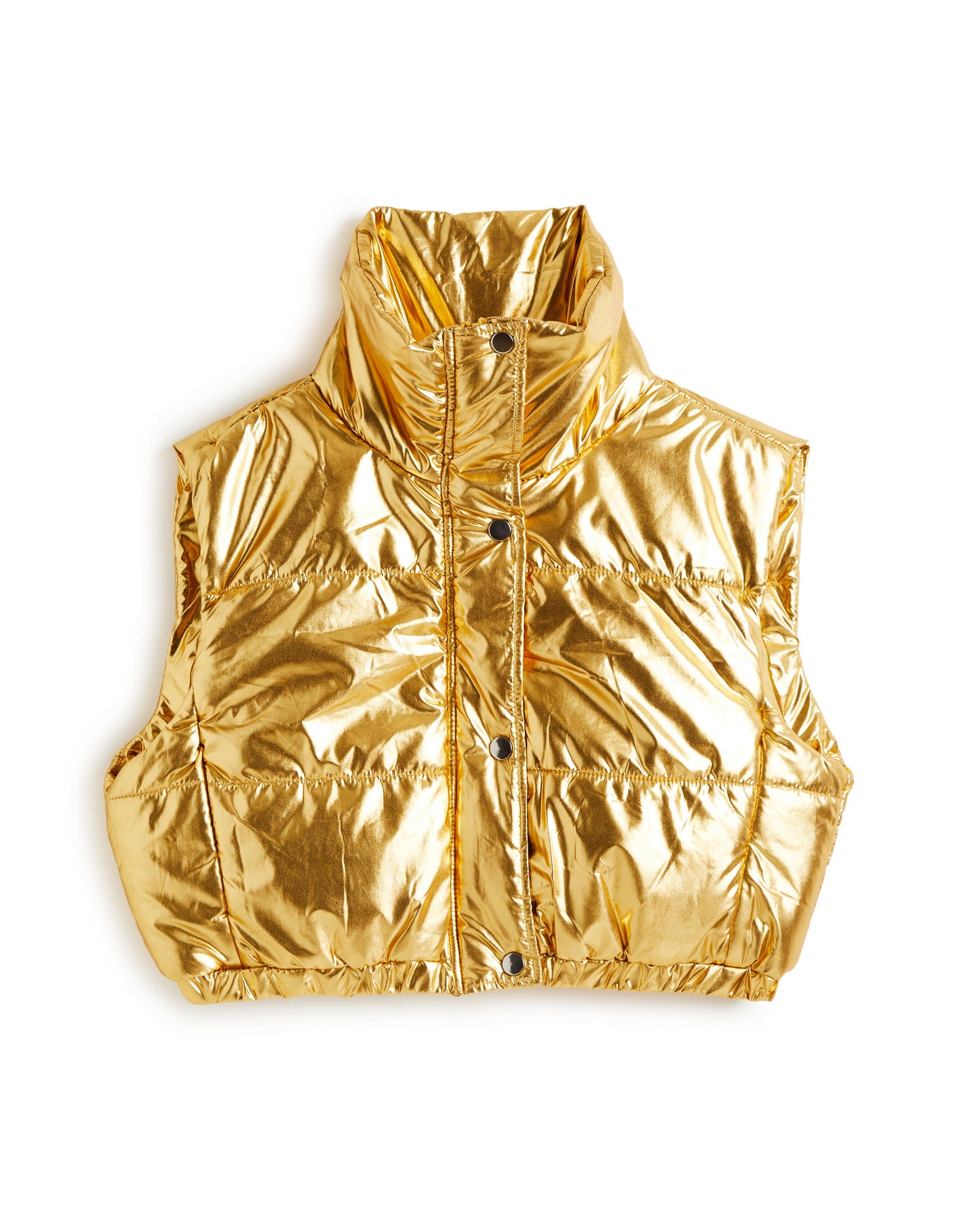 GIRLS-METALLIC CROPPED PUFFER VEST WITH PULL TAB