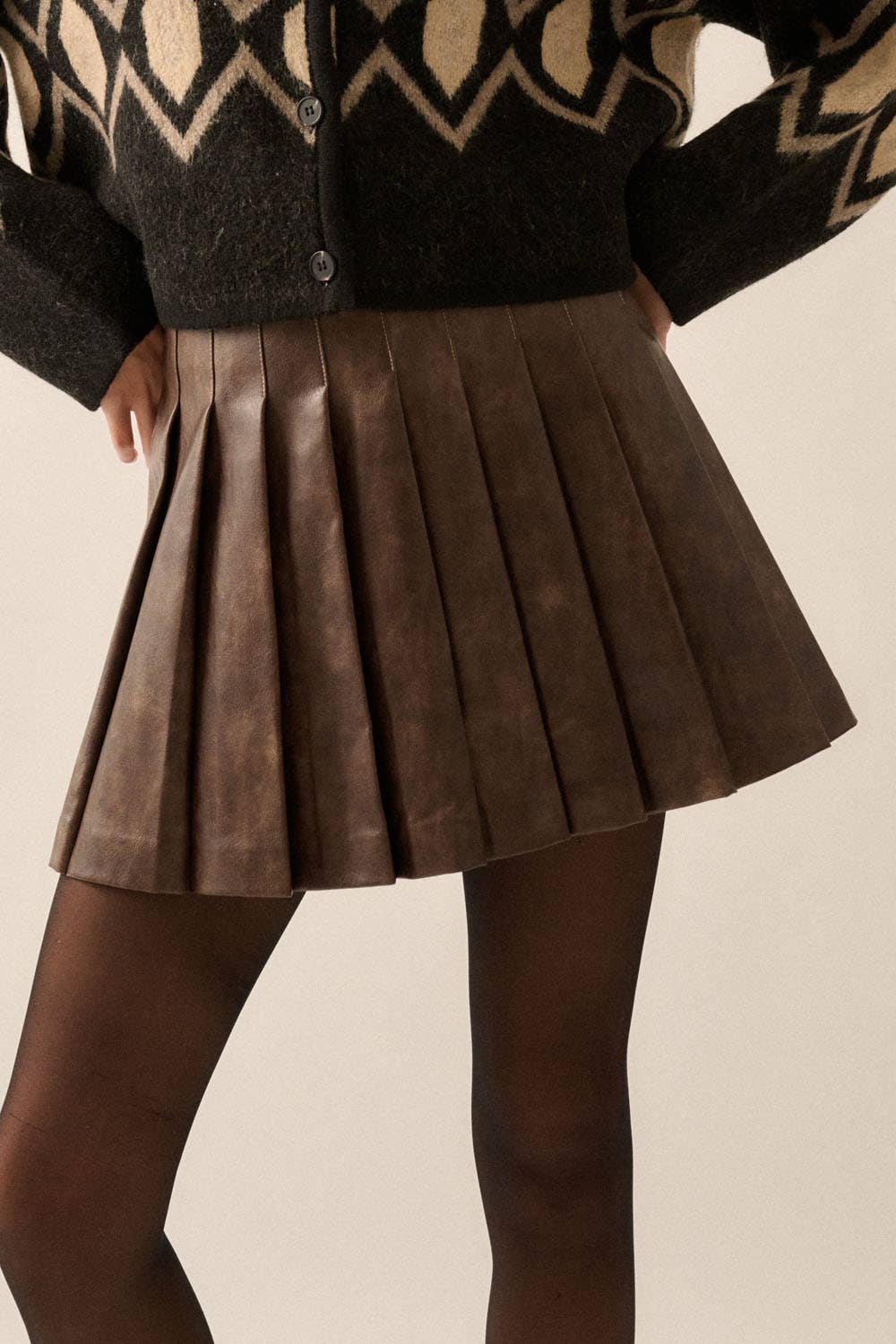 Faux Leather Pleated Mini Skirt