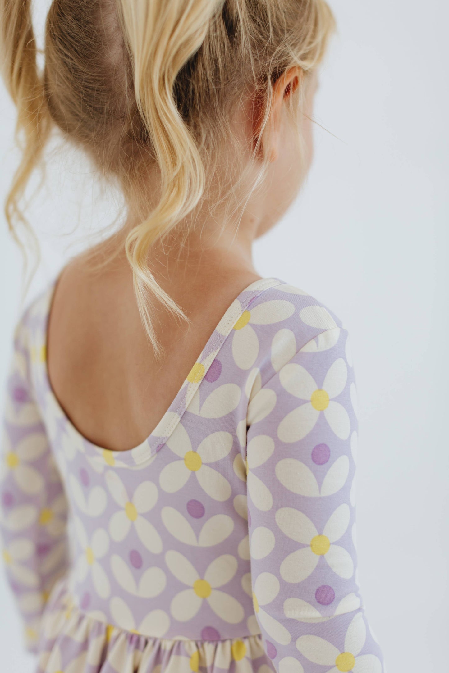 Good Apples - 3/4 Sleeve Twirl Dress in Pale Purple Petals