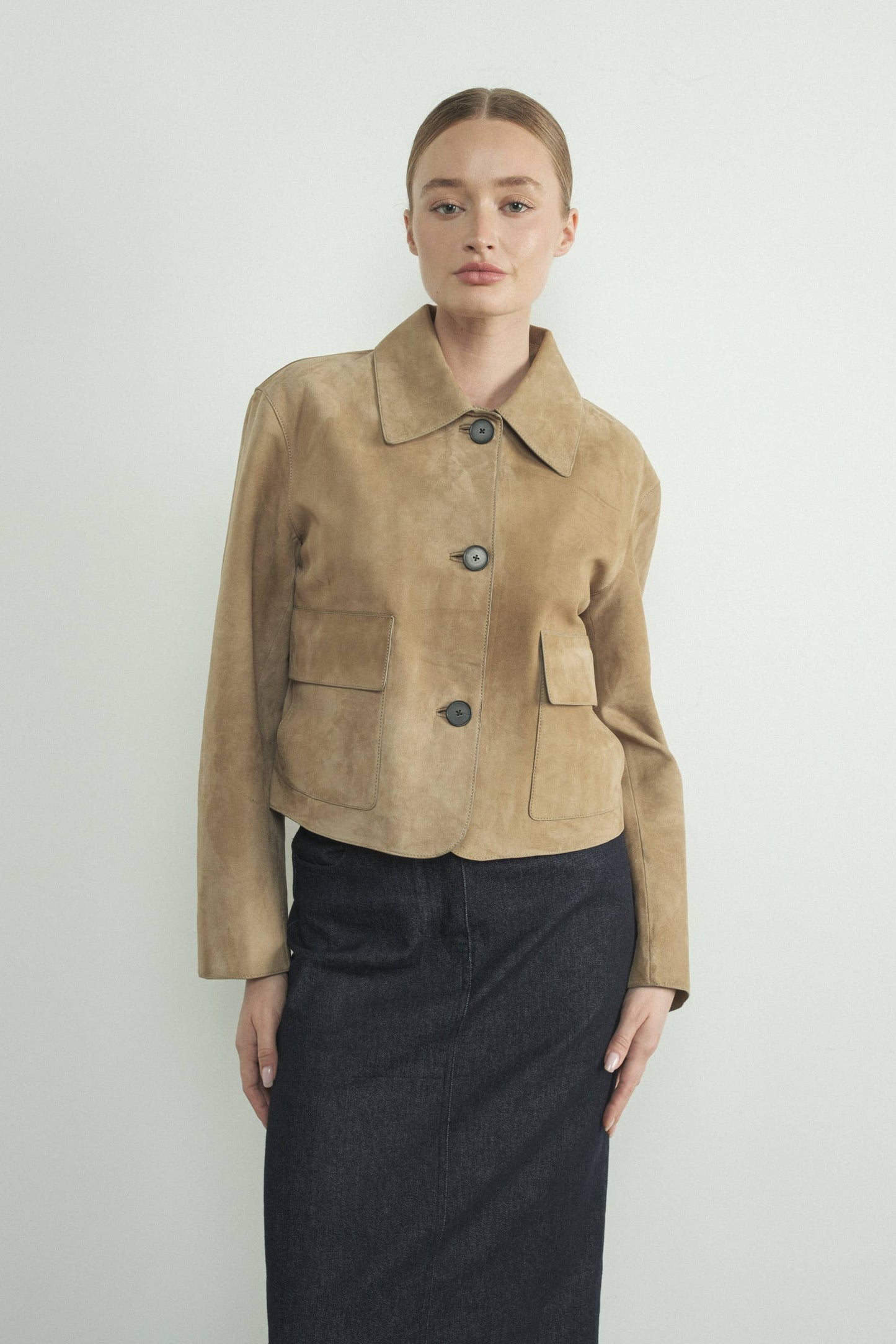 FAUX SUEDE COLLARED JACKET