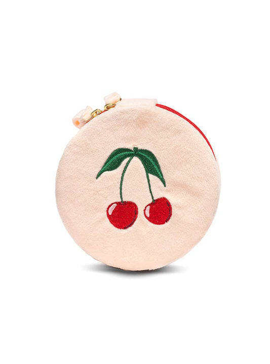 Velvet Jewelry Zip Case / Travel Organizer - Cherries -Cream