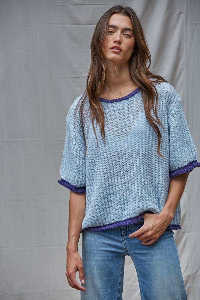 Knit Sweater Short Sleeve Pullover Top