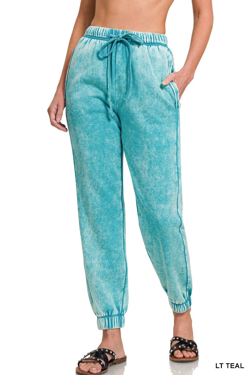 Acid Wash Fleece Sweatpants With Pockets