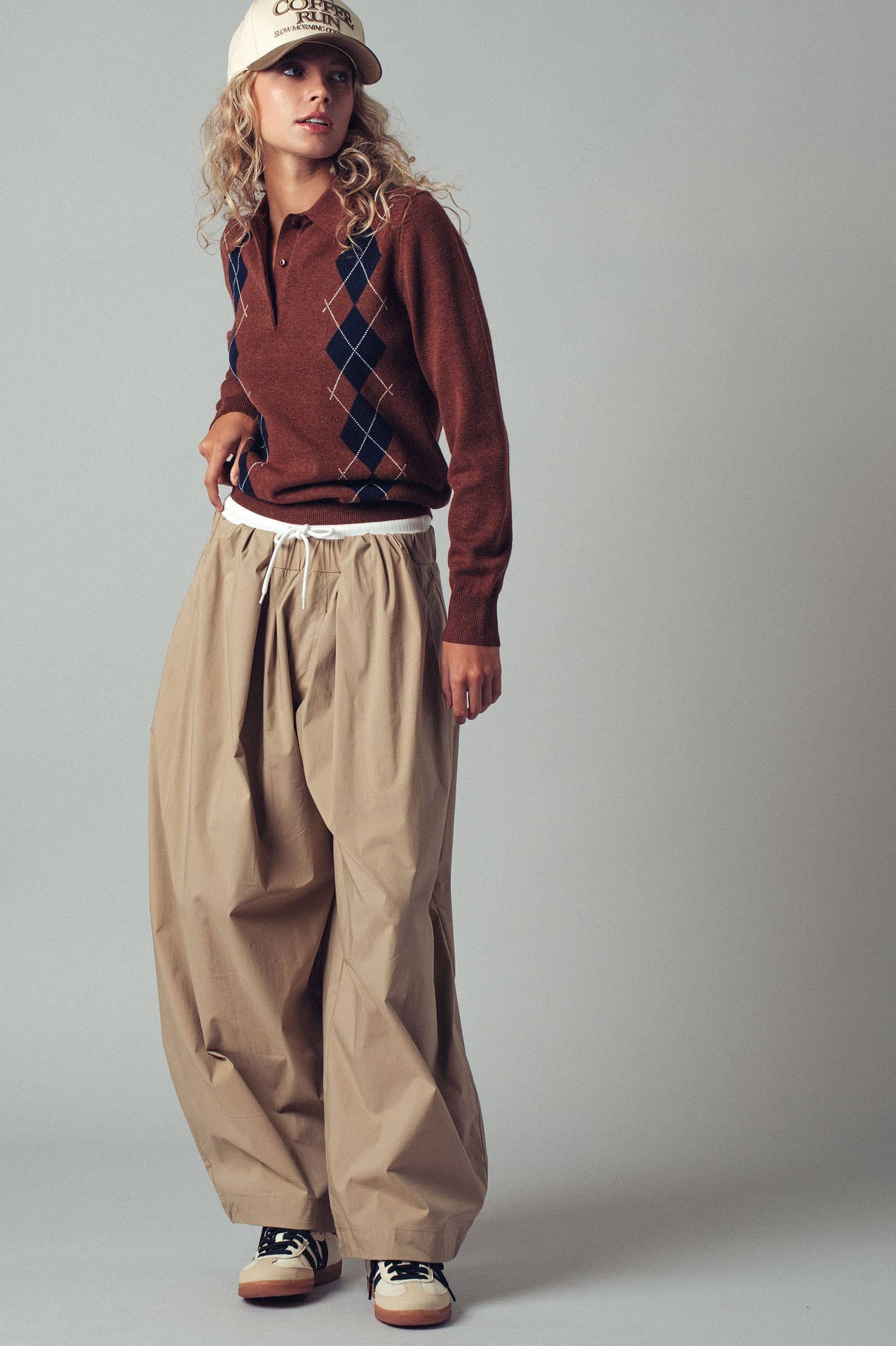 Contrast Waist Cocoon Leg Pants