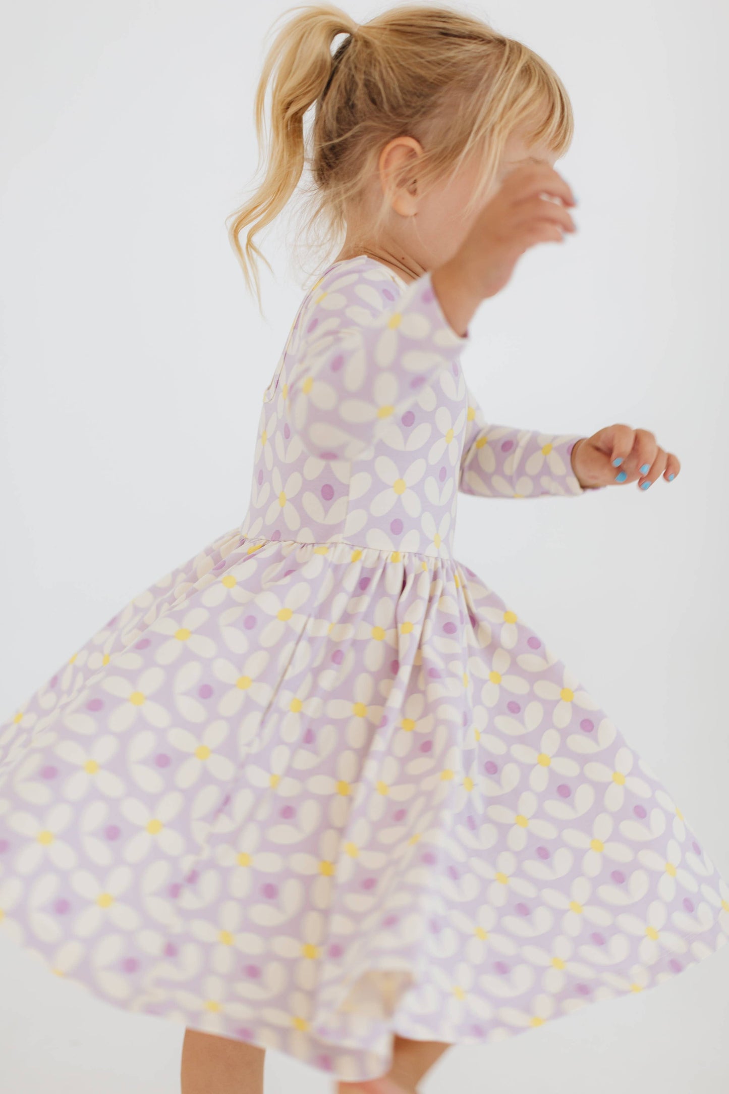 Good Apples - 3/4 Sleeve Twirl Dress in Pale Purple Petals