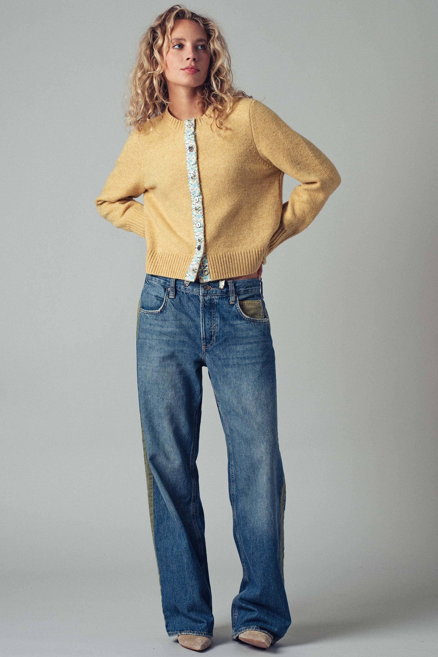 Floral Trim Wool Blend Cardigan