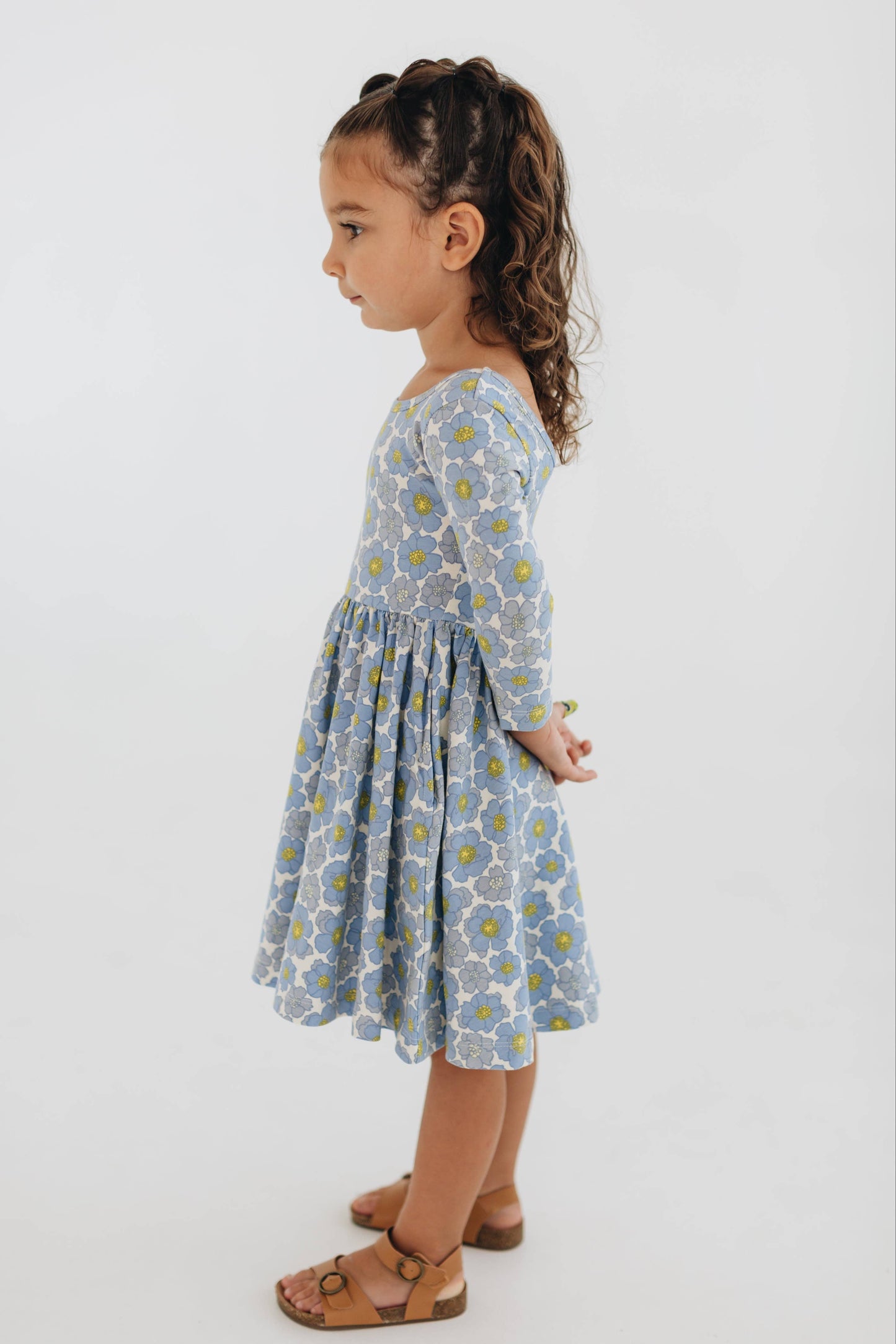 Good Apples - 3/4 Sleeve Twirl Dress in Periwinkle Meadow