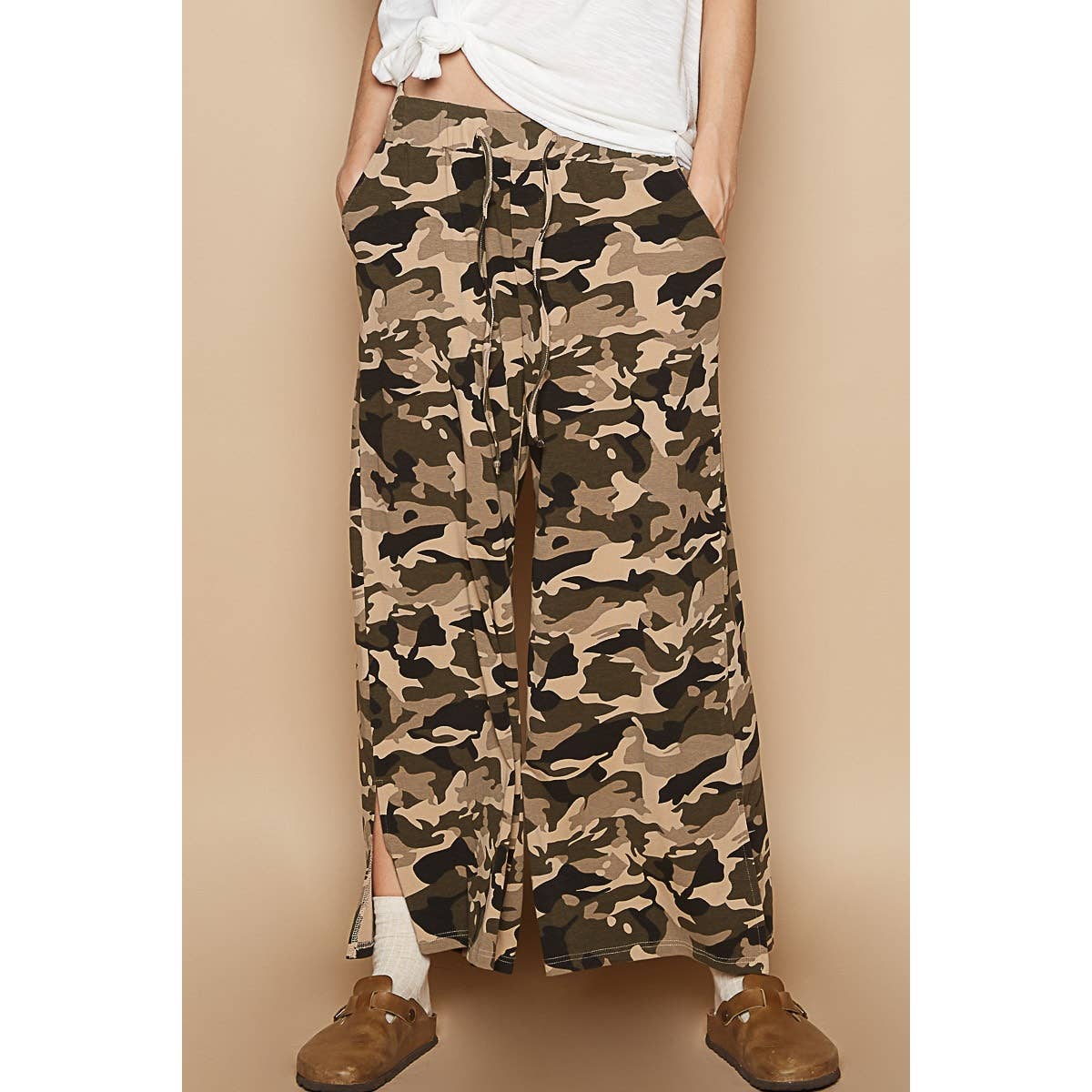 Vintage washed stretchable waist band casual pants