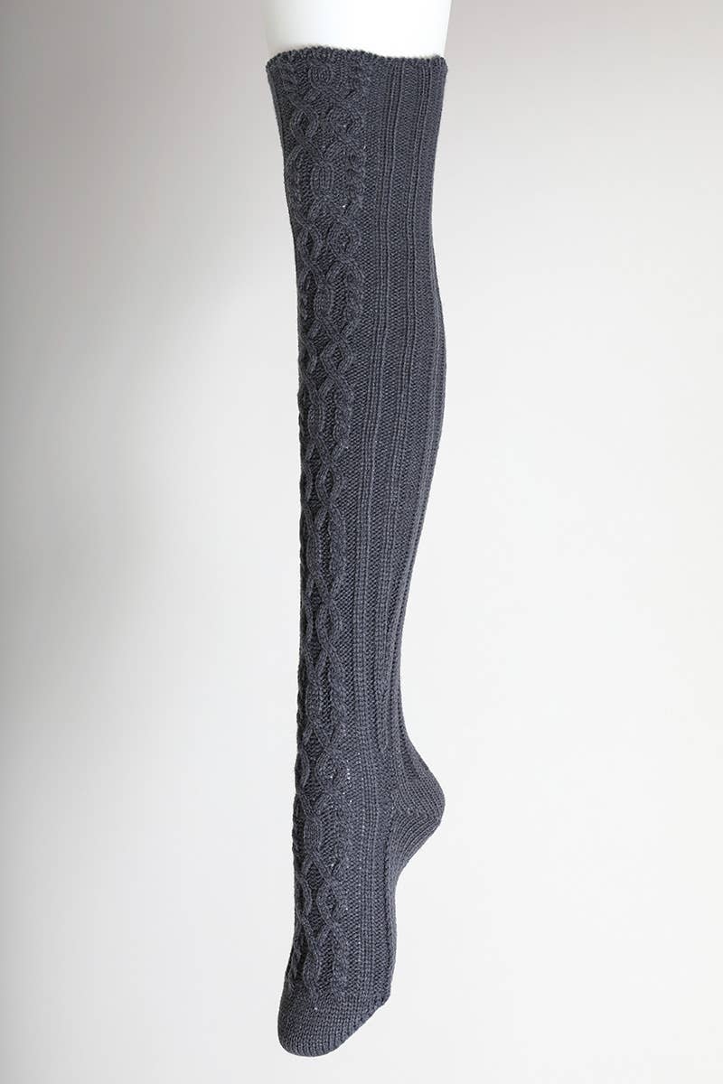 Bold & Cozy Thigh-High Cable Knit Socks for Trendy Winters