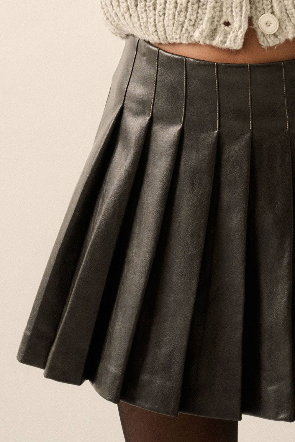 Faux Leather Pleated Mini Skirt