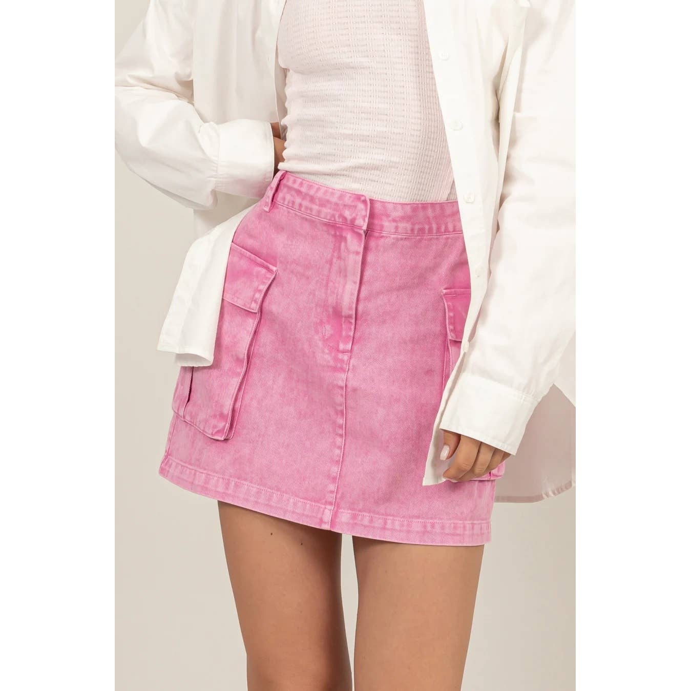 MINERAL WASHED CARGO MINI SKIRT