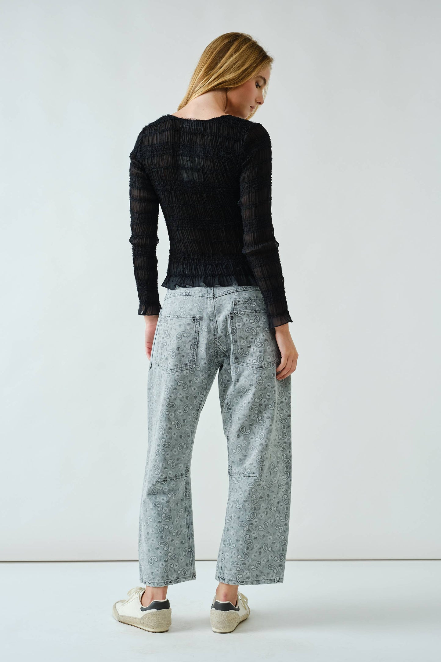 BARREL PAISLEY DENIM PANTS WITH EYELET WAIST