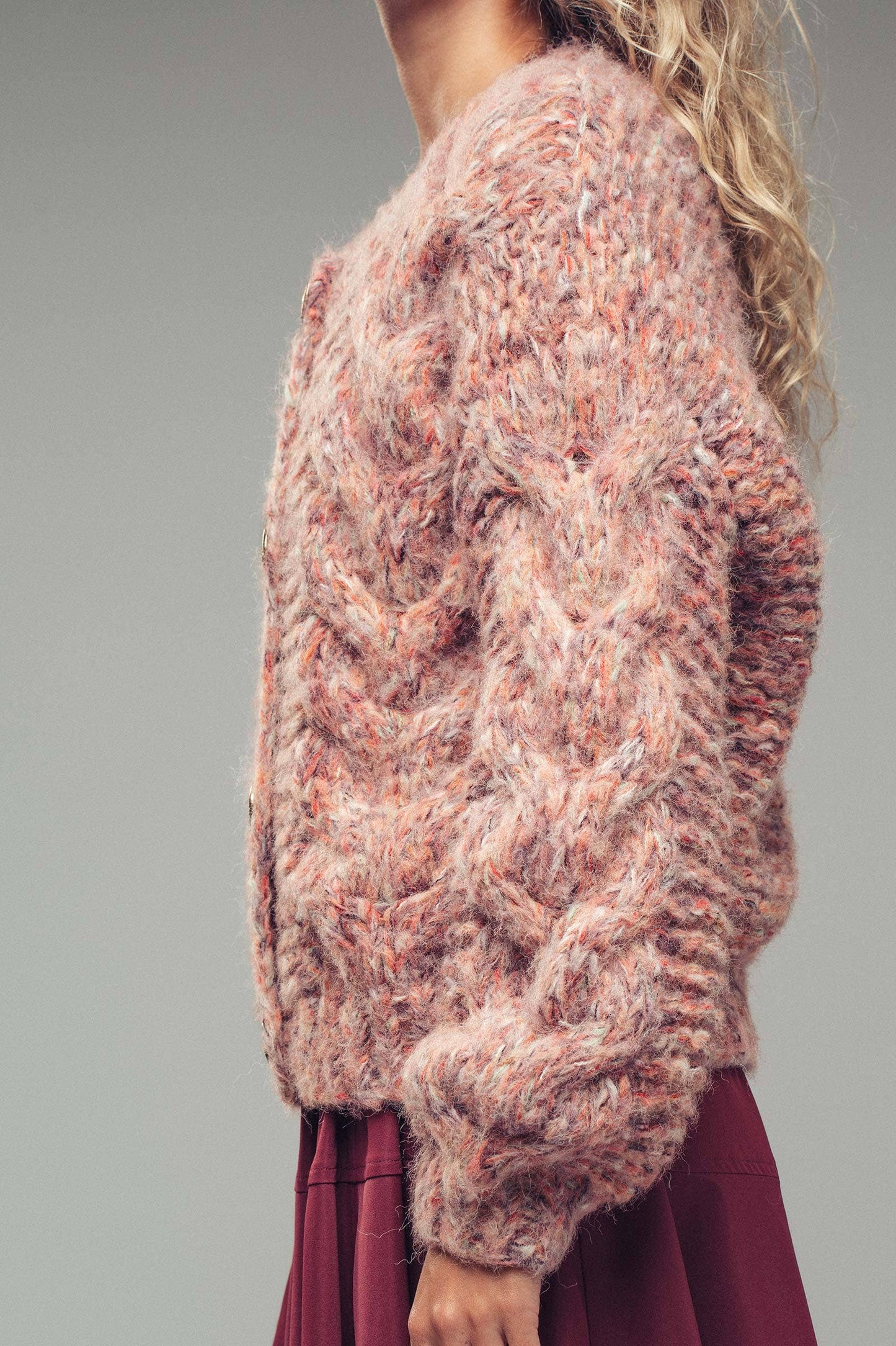 Chunky Marled Knit Gold Button Cardigan