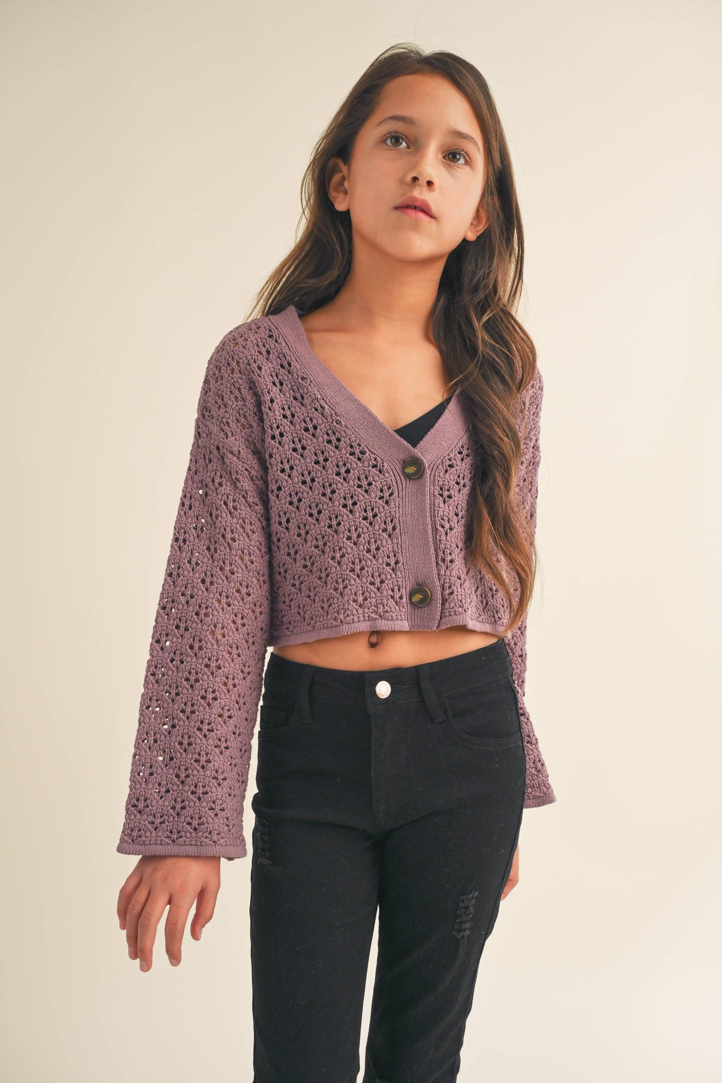 TWEEN KIDS GIRLS Crochet Cropped Cardigan