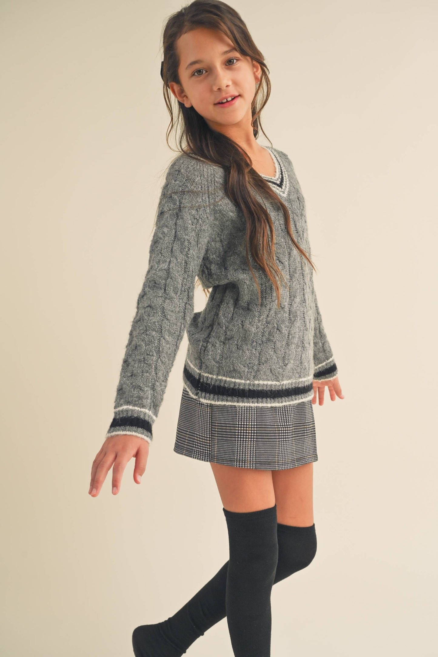 TWEEN KIDS GIRLS Preppy V Neck SWEATER