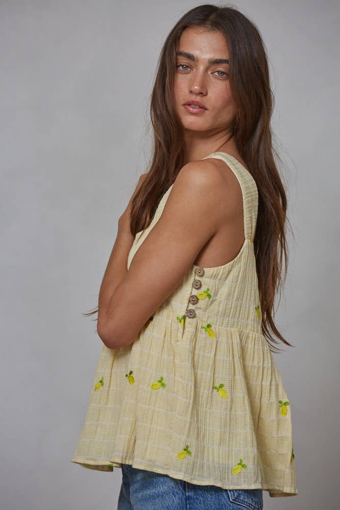 Woven Linen Cotton Viscose Embroidered Babydoll Top