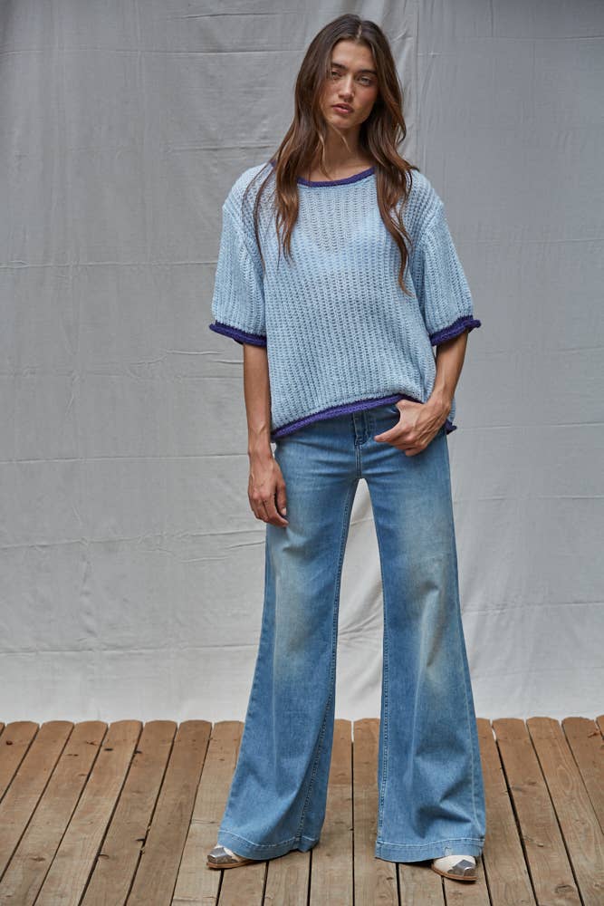 Knit Sweater Short Sleeve Pullover Top