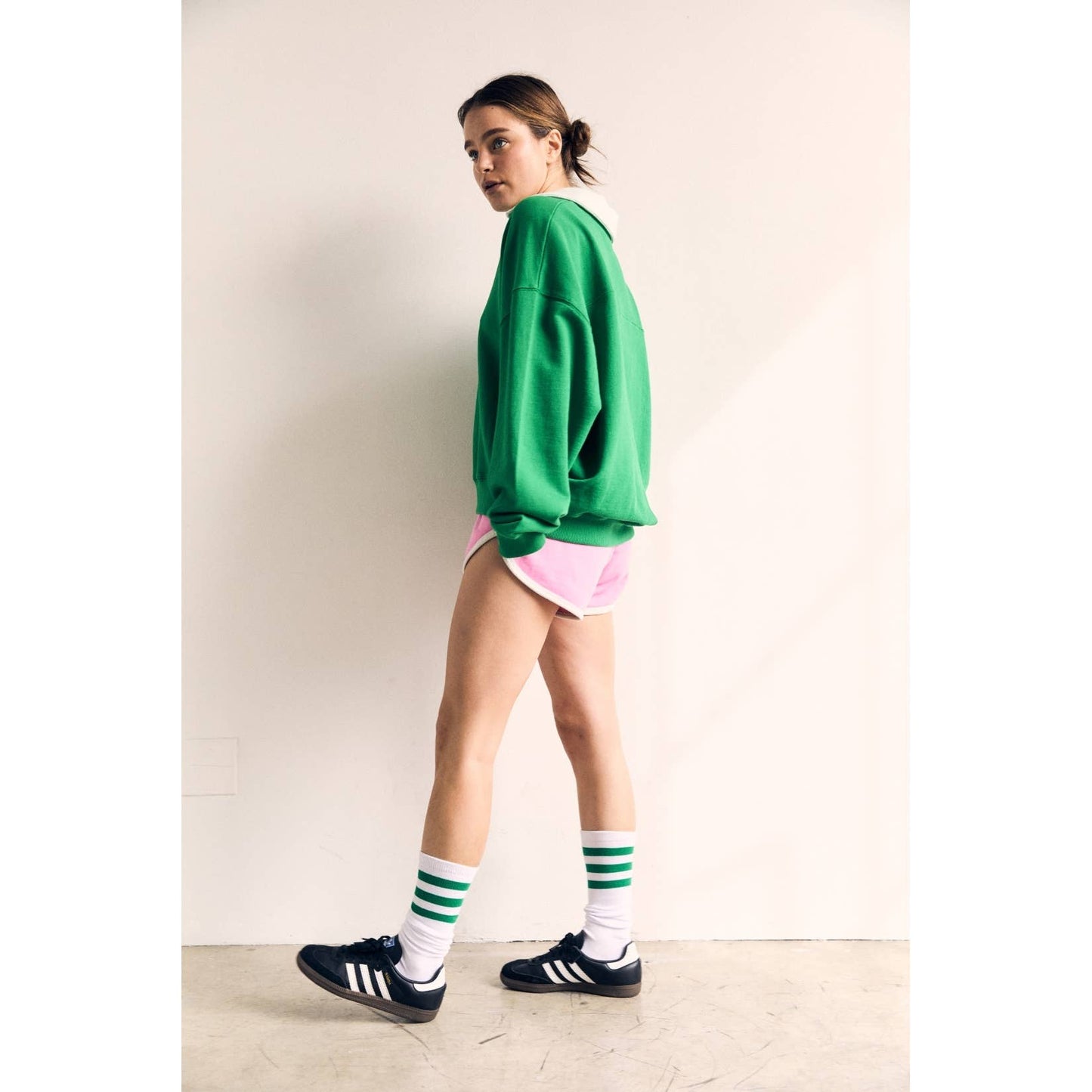 Contrast Collar Pink Oversized Sweatshirt - The Blank Lab
