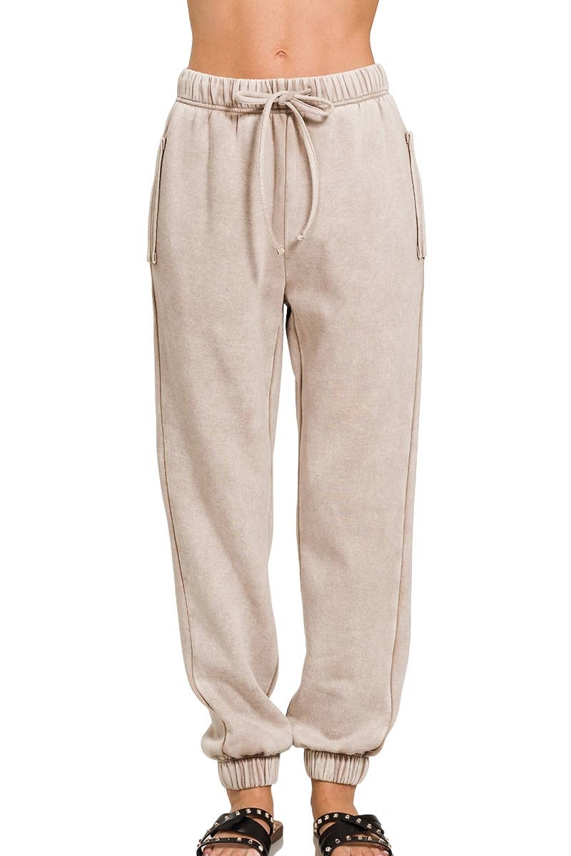 Acid Wash Fleece Sweatpants With Pockets