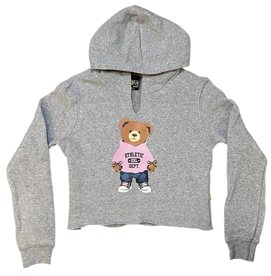 Tween Fleece Hoodie Grey w/Teddy Bear - Love junkie