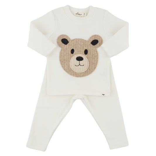 Teddy Bear Face Applique L/S 2pc - oh baby!