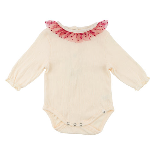 Vintage Berry Velvet Dots Ruffle Neck Onesie - oh baby!